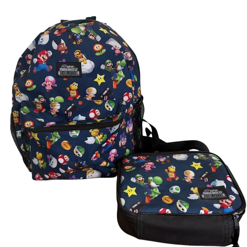 Super Mario Brothers U Deluxe Nintendo Backpack + Lunch Box Combo All over Print